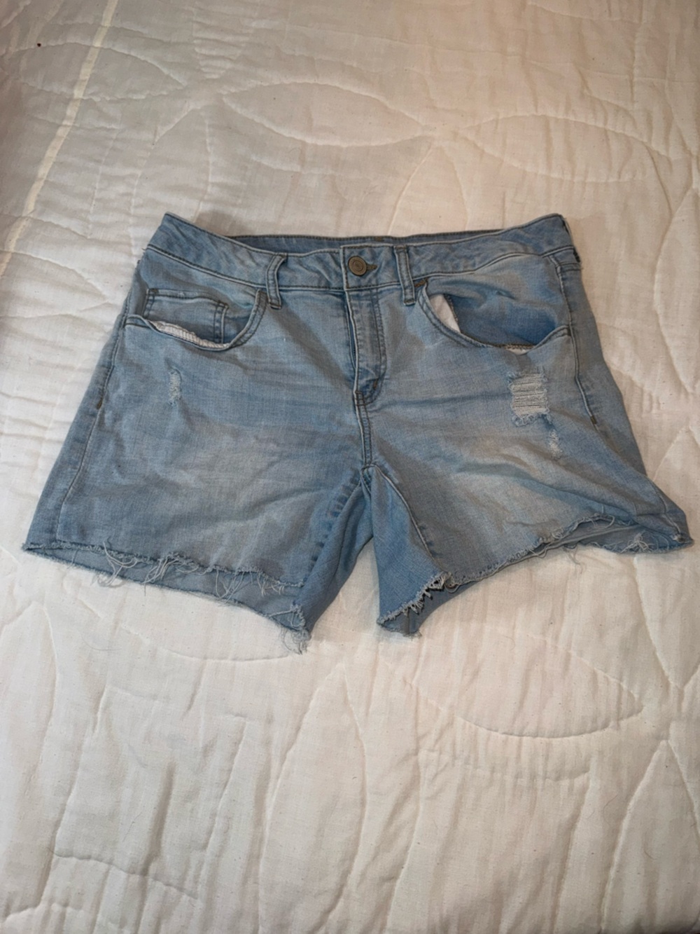 Light Blue Frayed Denim Women's Shorts
